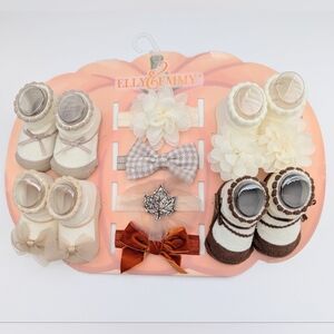 NWT 8 Piece Baby Gift Set (0-12months) 4 Socks/Booties & 4 Headwraps/Headbands